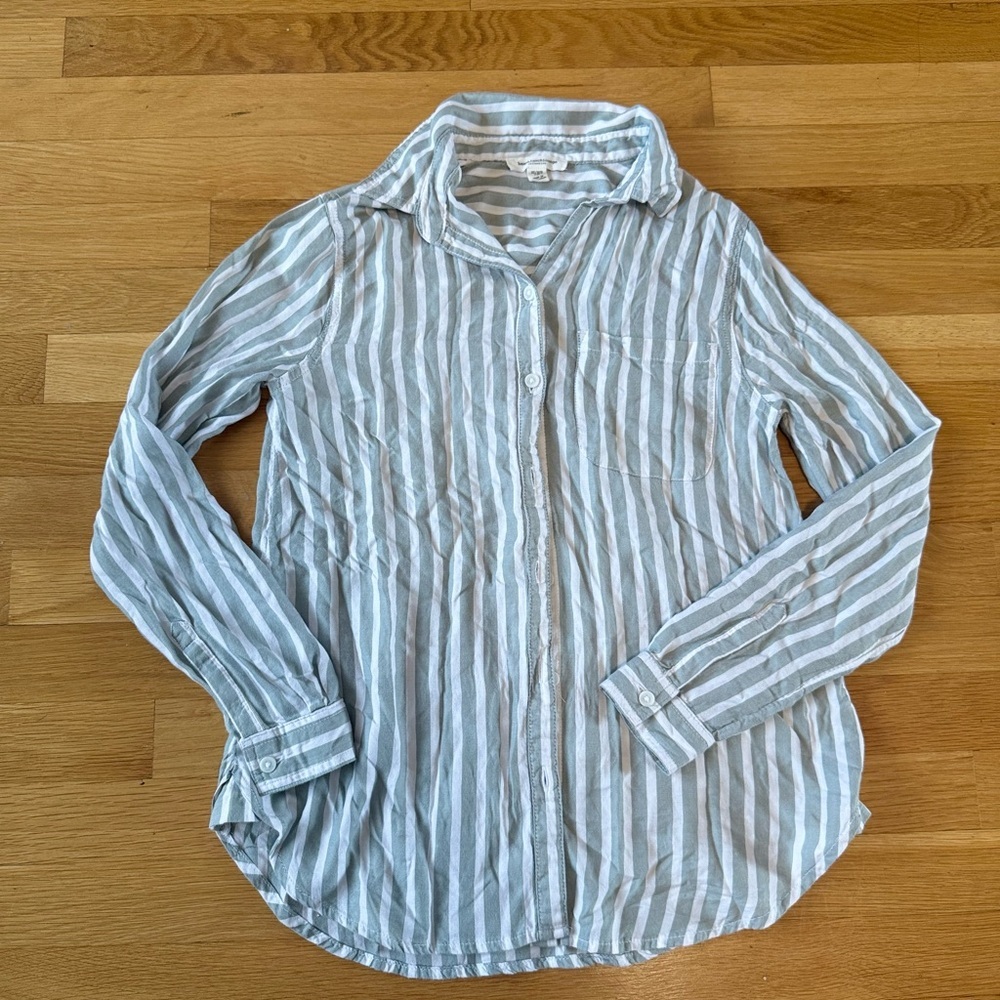 Mint green and white stripe button down shirt women beach lunch lounge Nordstrom